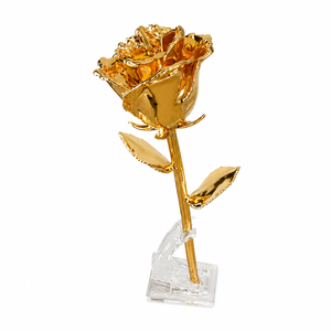 Rosa Real Chapada en Oro de 24K de Lujo con Tallo Largo, Rosa Eterna Preservada Hecha a Mano para el Día de San Valentín - Product Image 1