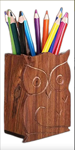 Handmade Wooden Owl Pen Pencil Holder Decorative <b>Desk</b> Organizer for Office Home <b>Study</b> Table - Product Image 3