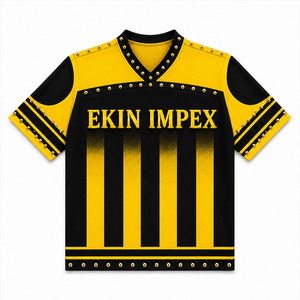 Camiseta de Fútbol Premium para Hombre, Amarilla y Negra con Tachuelas |   Camiseta Deportiva de Fútbol con Pedrería, Personalizada, de Malla, 100% Poliéster - Product Image 1