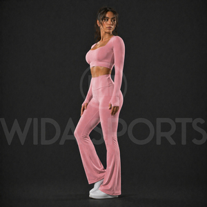 Ensemble de yoga pour femmes de haute qualité, pantalon évasé, leggings taille haute, haut à manches longues, respirant, extensible dans quatre directions, pour la salle de sport et l'entraînement - Product Image 3