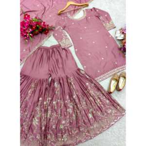 Ensemble de vêtements de fête pour femmes avec haut brodé Sarara Dupatta Sequence Work - Product Image 2