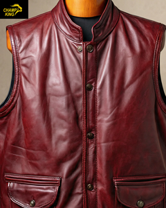 CHAMP KING Gilet moto en cuir pour homme, col montant, couleur unie, veste sans manches pour motard, vêtement d'extérieur d'automne - Product Image 3