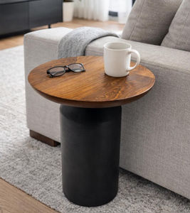 OFERTA ESPECIAL Mesa Auxiliar Moderna con Base de Metal y Tapa de Madera Sólida, Mesa Redonda con Pedestal para Bebidas, Mesa de Centro para Sala de Estar, Venta al por Mayor, Regalo - Product Image 1