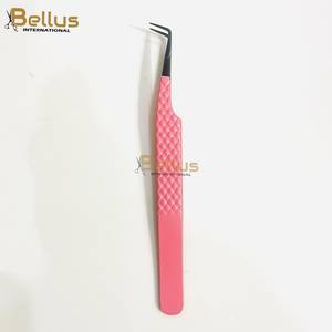 Pinzas de Volumen para Pestañas con Punta de Fibra de Alta Calidad, 45 Grados, Acero Inoxidable, Mango Rosa - Product Image 1