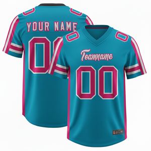 Maillot de football américain personnalisé pour homme, vert turquoise et rose, col en V, impression sublimée, anti-humidité, manches courtes, adulte - Product Image 1
