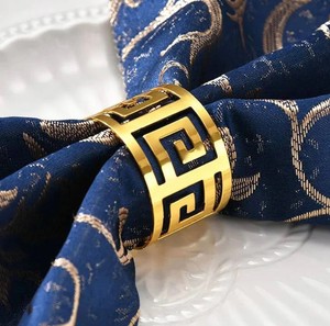 Brass <b>Gold</b> Geometric Cutwork Napkin <b>Rings</b> <b>Set</b> | Luxury Hollow Design Napkin Holders | Durable Eco-Friendly Decorative Dining - Product Image 1