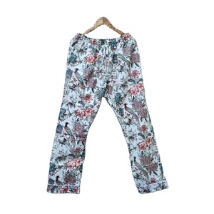 Ensemble de pyjama en coton imprimé oiseau floral blanc doux élégant costume de nuit d'été avec passepoil contrastant coupe confortable et détendue - Product Image 3