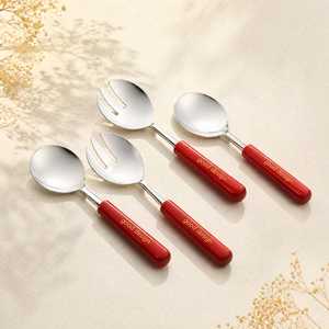 Good Design Salad Servers Set Stainless Steel Red Handle Food <b>Safe</b> Serving Spoon Fork Pair - Product Image 1