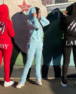 Ensemble de survêtement vintage personnalisé pour femme avec sweat à capuche et pantalon évasé imprimé en relief – Nouveauté fournisseur - Product Image 5