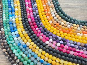 Natural Matte Round Gemstone Beads 4mm 6mm 8mm 10mm Jewelry Making Amethyst Rose Quartz Crystal Jade - Product Image 2