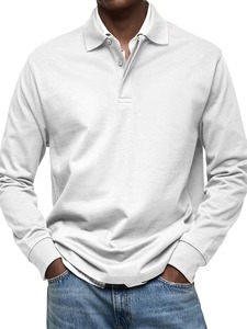 Polo à manches longues pour homme avec col zippé et poche poitrine, polo classique à manches longues pour homme, vêtement décontracté en coton tricoté - Product Image 1