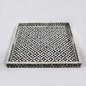 Plateaux de service et de rangement rectangulaires modernes en bois naturel avec incrustations de résine et de nacre pour mariages, Ramadan, Aïd et autres occasions festives - Product Image 3