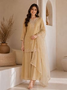 Women Sharara Suit Embroidered Sequin Dupatta Set Wrinkle Free Quick Dry Salwar Kameez for Wedding Party Diwali - Product Image 1