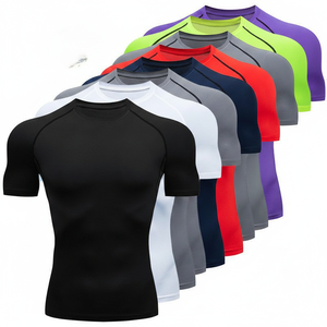 T-shirt de sport tricoté uni pour homme, coupe régulière, imprimé numérique, compressé, respirant, séchage rapide, teinture unie - Product Image 2