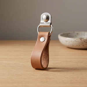 Poignée de tirage moderne en cuir brun naturel avec anneau métallique, durable, écologique et réglable pour armoire, tiroir, commode, chambre à coucher - Product Image 3
