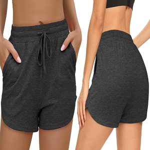 Shorts en tricot taille haute pour femmes avec poches, cordon de serrage, style décontracté, respirant, couleur unie, en coton et élasthanne - Product Image 4