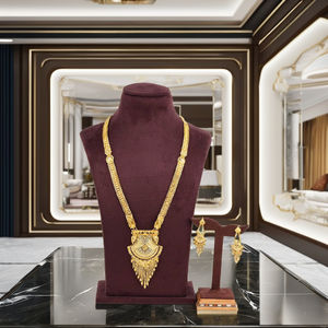 Ensemble de bijoux longs plaqués or 14K, 18K, 24K en gros, ensemble de bijoux au design traditionnel, colliers de mode en laiton plaqué or. - Product Image 3