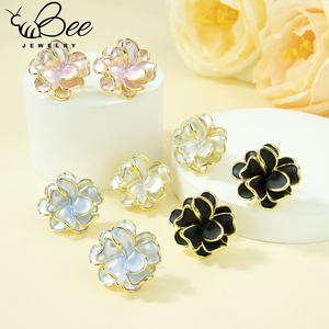 New Trendy 14k Gold Color Enamel <b>Stud</b> <b>Earrings</b> European Non Tarnish Jewelry Hypoallergenic Flower <b>Earring</b> For Women - Product Image 2