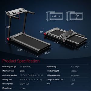 3.75HP Folding <b>Treadmill</b> with 12 Programs, APP Connectivity, & Quiet <b>Motor</b> - Compact Home Gym Solution - Product Image 3
