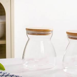 Récipient de rangement en verre transparent avec couvercle en bois pour aliments : riz, pâtes, céréales, haricots, graines, collations, fournitures de pâtisserie - Product Image 5