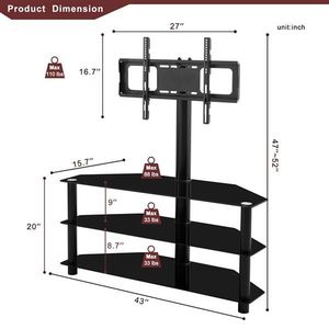 Black 3-Tier TV Stand with Multi-Function Height Adjustable Bracket Swivel Features - Product Image 3