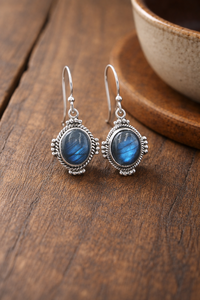 Boucles d'oreilles pendantes en labradorite bleue, argent sterling 925, plaqué or rose et or jaune, bijoux bohèmes faits à la main, cadeau - Product Image 5