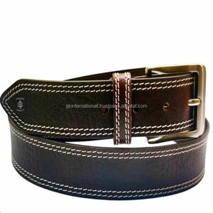 Ceinture décontractée en cuir véritable grain de qualité supérieure pour unisexe avec coutures contrastées et boucle à une seule broche en laiton massif - Product Image 2