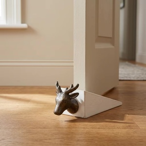 <b>Rustic</b> Bronze Deer Head <b>Door</b> Stopper with White Wood Base for Home Office Decor - Product Image 3
