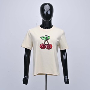 Wholesale Premium Quality Custom <b>Sequin</b> Embroidery Casual Womens <b>T</b>-<b>shirt</b> O Neck Cotton Short Sleeve Tee 220g - Product Image 1