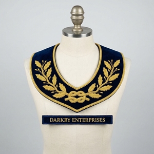 Servicio de Fabricación de Cuellos de Lana Azul Rey con Diseño de Plumas y Bordado de Hilo de Oro Hecho a Mano Personalizado - Product Image 6