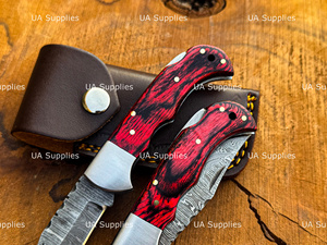 Custom Logo Damascus Steel Red Handle Back <b>Lock</b> Pocket Knife Hand Forged Folding Folder Factory Direct OEM ODM Wholesale - Product Image 3