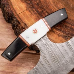 Cuchillo Ulu de Damasco Forjado a Mano Personalizable DIY con Mango de Cuerno y Hueso OEM/ODM 6 pulgadas Multiusos para Cocina y Bolsillo EDC - Product Image 5