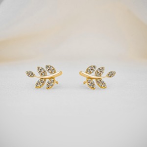 Lab Grown Diamond Leaf Branch Stud <b>Earrings</b> 14K Solid Gold Engagement Wedding Unique Designer Nature Inspired Fine Jewelry - Product Image 1