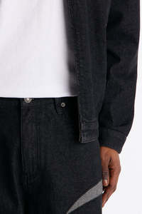 Vaqueros negros de hombre de corte recto con diseño geométrico de patchwork, ajuste holgado, cintura media, estilo streetwear, algodón lavado a la arena - Product Image 2
