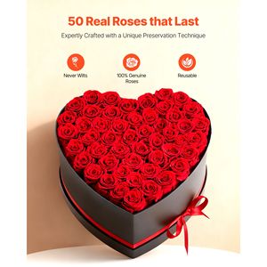 Scatola a Forma di Cuore con Rose Stabilizzate - 50 Fiori Eterni Bouquet per Sempre, Regalo di Compleanno con Consegna - Product Image 2