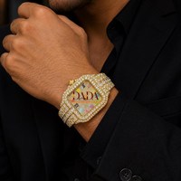 Montre-bracelet de luxe pour homme en acier inoxydable, style designer, entièrement pavée de diamants, à quartz, chiffres romains arc-en-ciel, style hip-hop