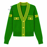 Cardigan en tricot pour femmes de la sororité Chi Eta Phi, col en V, boutons sur le devant, bordure côtelée rayée, broderie, style preppy