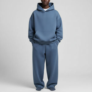 Survêtement pour homme en molleton 100% coton de haute qualité, coupe classique, vêtements décontractés d'hiver, couleur unie, grande taille, streetwear imprimé, 2 pièces - Product Image 3