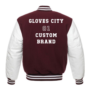 Veste universitaire en cuir de laine avec logo personnalisé unisexe veste de baseball décontractée pour hommes avec des gants vente en gros de ville d'hiver - Product Image 3