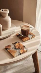 Handcrafted Wood and Resin Drink Coaster Set with Teal Finish Non Slip Mats & <b>Pads</b> Modern Table Decor Coaster Set - Product Image 3
