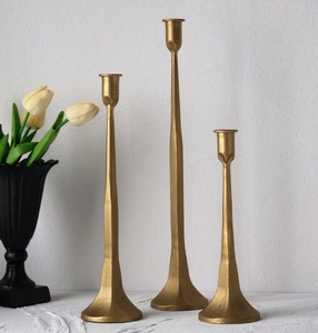 Hammered Gold Metal <b>Taper</b> <b>Candle</b> <b>Holders</b> with Staggered Heights for Modern Elegant Tabletop and Home Decor Centerpiece - Product Image 1