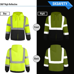 Custom Reflective Hoodie High Visibility Safety Workwear <b>for</b> <b>Construction</b> Road Industrial Outdoor Use Durable Cotton Polyester - Product Image 2