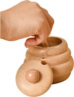 Pot à miel en bois naturel avec ensemble de cuillères, distributeur de miel en bois en forme de ruche pour la cuisine, vente en gros