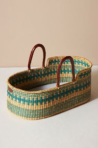 Cesta cambiador de mimbre verde con diseño de algas marinas al por mayor, además de cesta cambiador de ratán para niños con asas marrones para mesas de bebé - Product Image 2