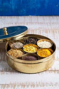 Traditional Indian Brass Home Decor Gift Designer Spice Storage <b>Box</b> Floral Engraved Lid Leak Proof Food Grade Dishwasher Safe - Product Image 3