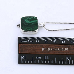 Collar con Colgante Cuadrado de Malaquita Verde Natural, Collar con Piedra Preciosa Engastada en Bisel de Plata de Ley 925 para Mujer, Joyería de Moda - Product Image 6