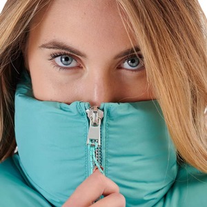 Veste matelassée unisexe turquoise écologique à capuche avec fermeture éclair coupe-vent décontractée pour l'hiver, rembourrage en coton épais - Product Image 6