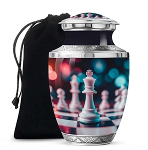 Whole Selling <b>Large</b> Aluminium Black Chess Design Cremation Memorial <b>Urn</b> for Adult Ashes Customizable Pattern Classic <b>Large</b> <b>Urn</b> - Product Image 3