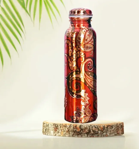 Botella de Cobre Esmaltada con Diseño Impreso, Calidad Premium, 100% Cobre Natural, Botella Esmaltada para Mesa de Noche - Product Image 1