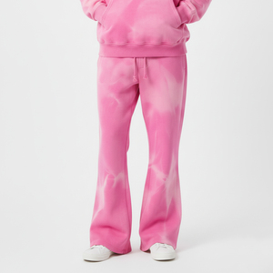 <b>Men's</b> <b>Pink</b> <b>Tie</b>-Dye Hooded Sweatshirt Set Oversized Fit Casual Fleece Knitted Regular Sleeve Autumn Wear - Product Image 4